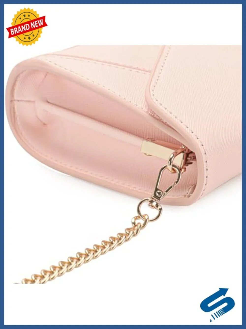 Faux Saffiano Leather Envelope Clutch Evening Bag with Chain Strap
